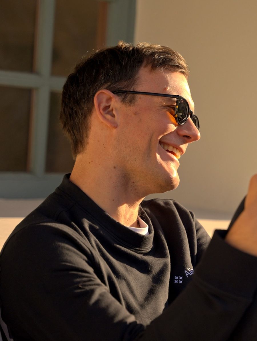 Jonatan Littke laughing at an Aligned offsite